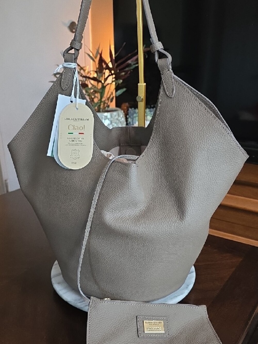 Viola Castellani NWT Taupe Leather Hobo Bag